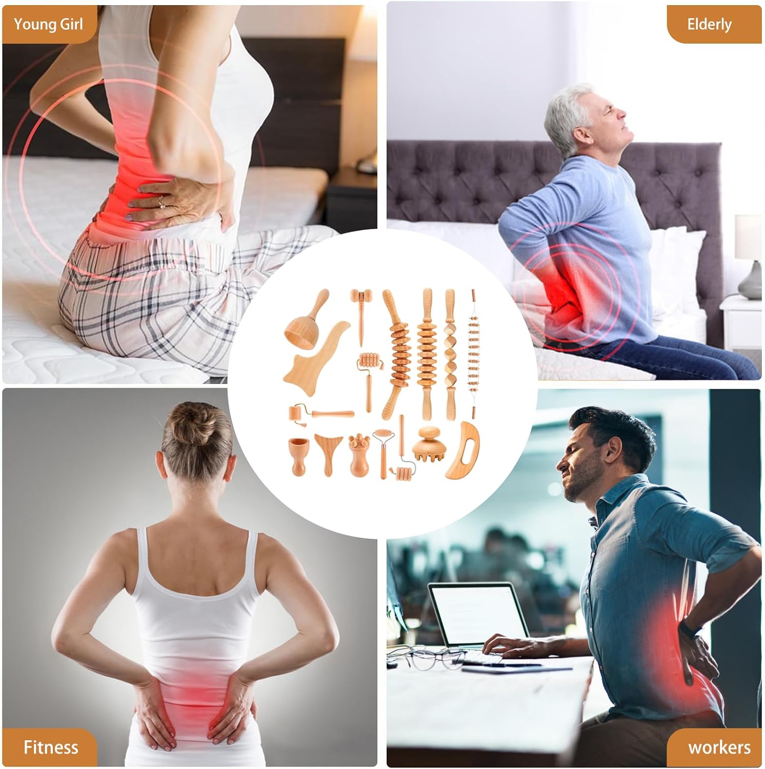 16-in-1 Wood Therapy Massage Tools Gua Sha, Maderoterapia Kit Muscle Pain Relief, Lymphatic Drainage, Body Sculpting Kit with Facial Wood Roller Fascia Massage - Image 4