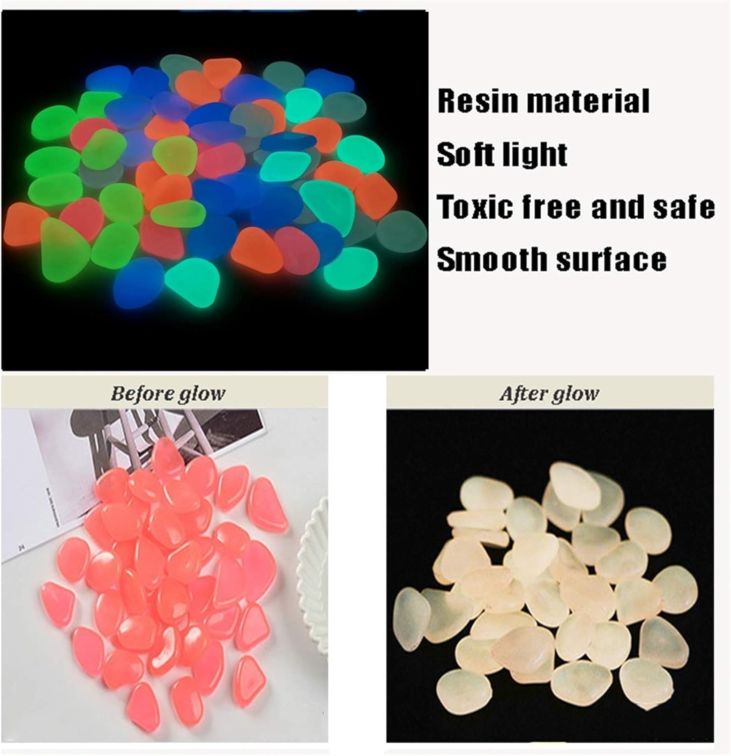 Glowing Stone Pink Luminous Stones, Artificial Pebbles That Glow in The Dark, Indoor and Outdoor Fish Tank Aquarium Garden Decoration Luminous Stones (Size : 400PCS)