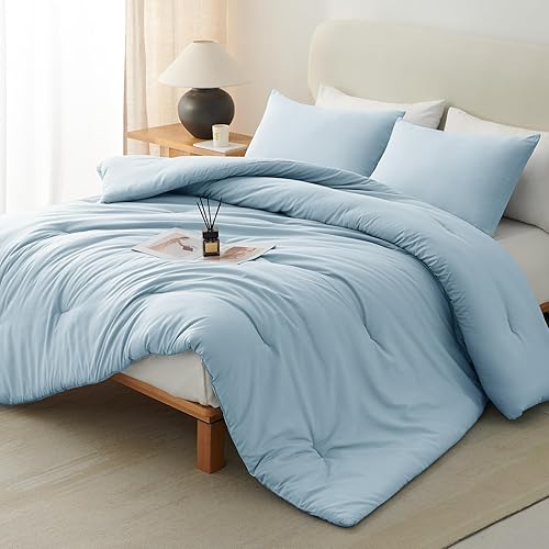 Miniatura 20 de CozyLux - Juego de edredón Queen de color gris claro, 3 piezas; juego de cama sólido, transpirable y acolchado de lujo, suave y esponjoso