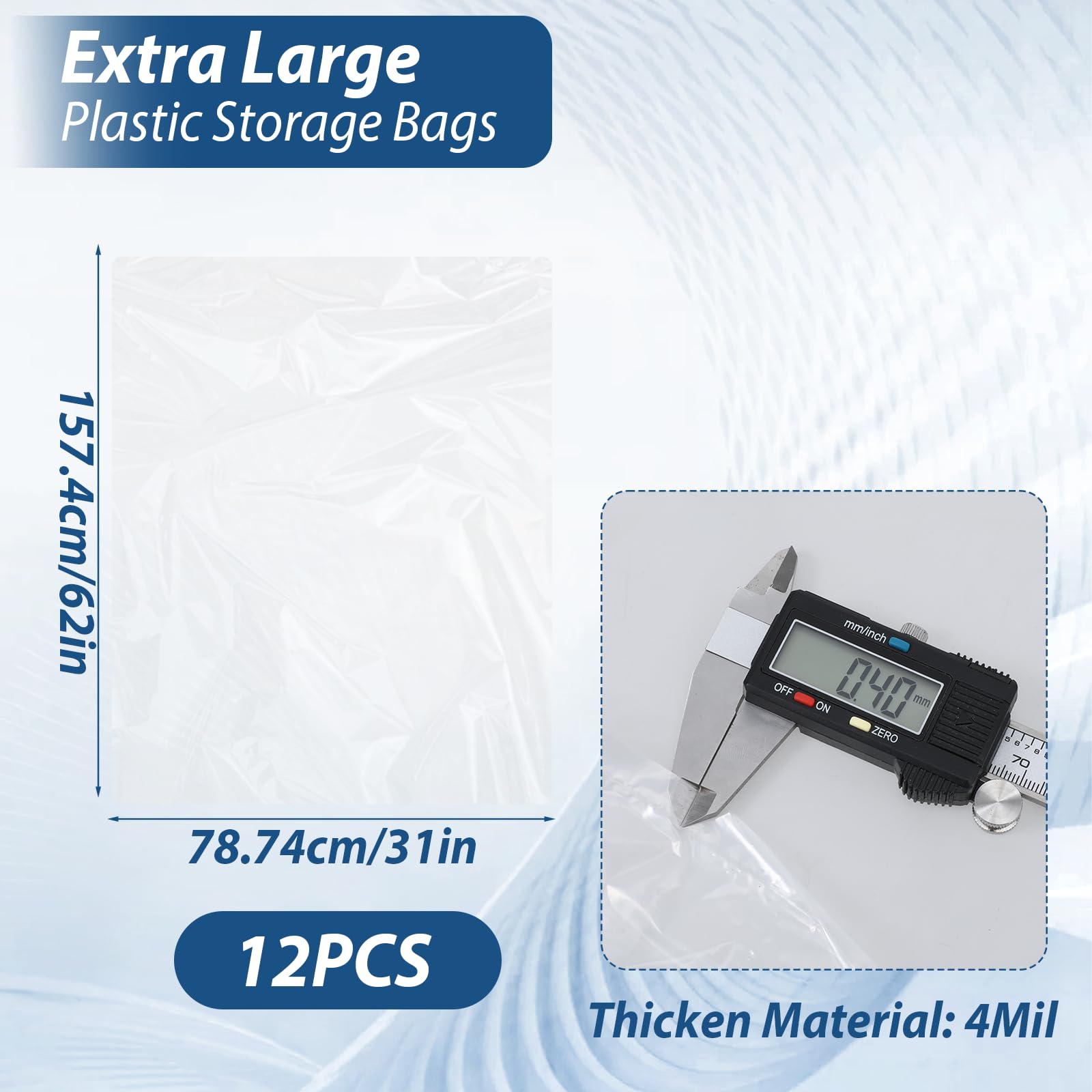 12 Pack Clear Gaint Storage Bags 40