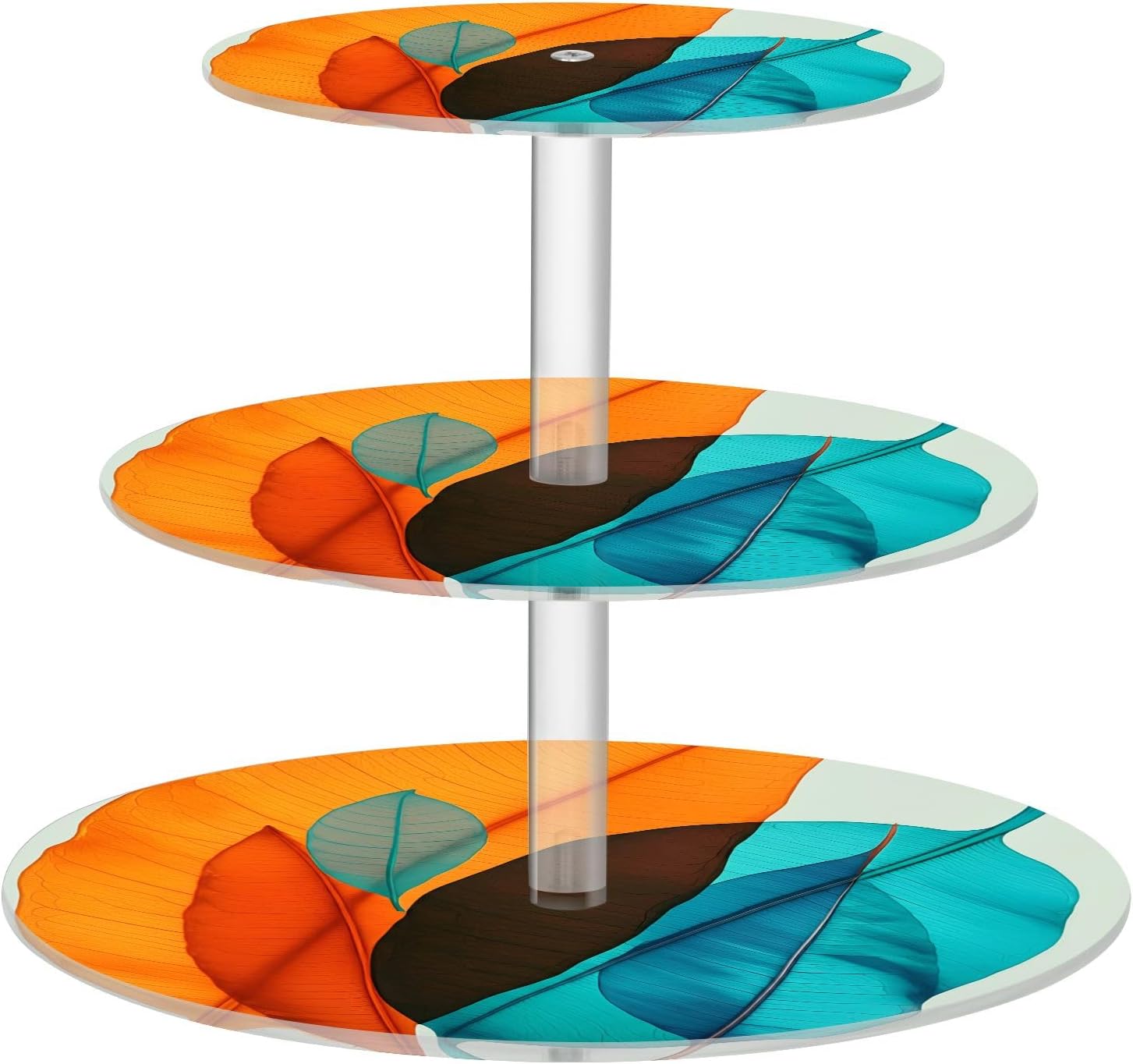 Orange Blue Leaves 3 Tier Acrylic Cupcake Stand, Cupcake Stand for 34 Cupcakes for Weddings,Christmas,Holidays,Parties,Birthday,Printed Cupcake Tower 23102139
