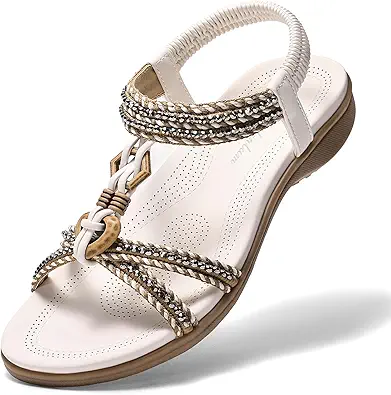 Littleplum Womens Sandals Arch Support Summer Flat Slides Ankle Elastic Walking Shoes Braided Beach Dressy Sandals for Women