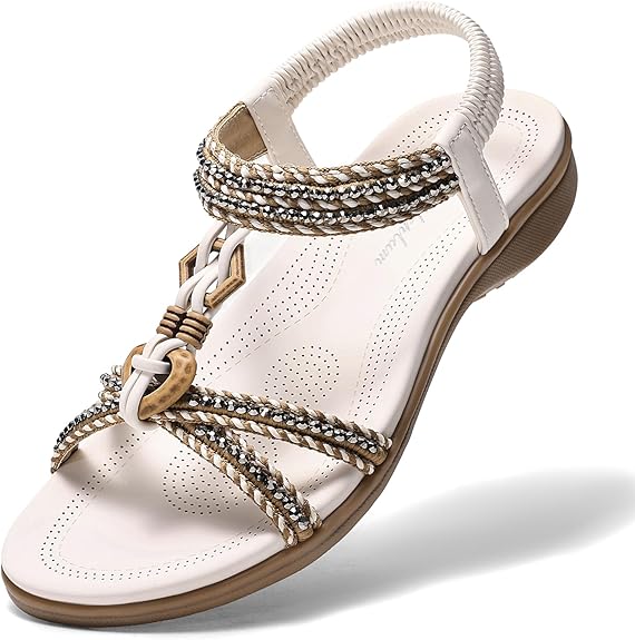 Littleplum Womens Sandals Arch Support Summer Flat Slides Ankle Elastic Walking Shoes Braided Beach Dressy Sandals for Women