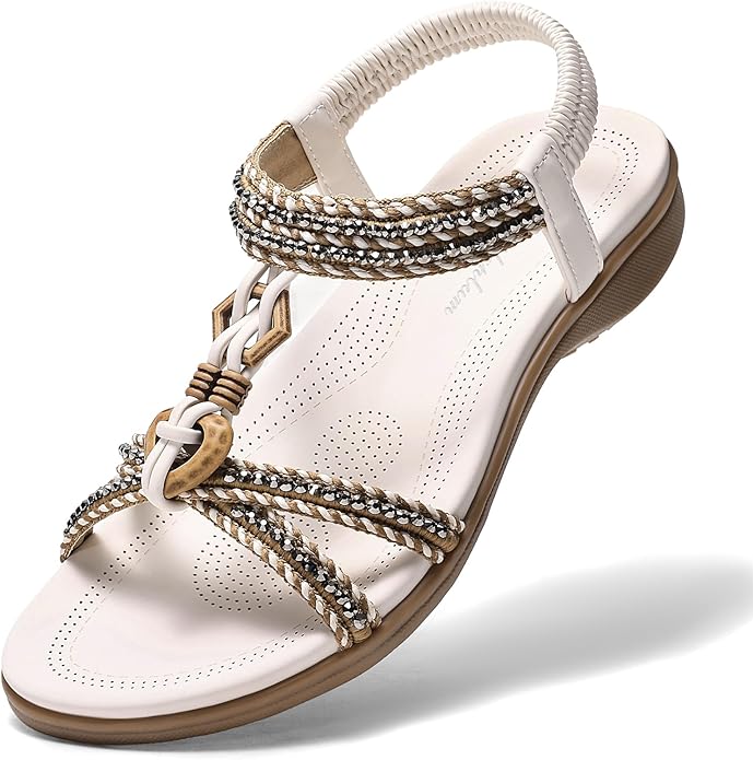 Littleplum Womens Sandals Arch Support Summer Flat Slides Ankle Elastic Walking Shoes Braided Beach Dressy Sandals for Women