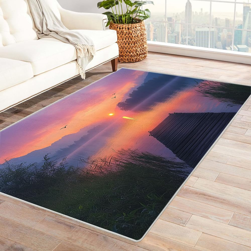 Tapis pour chambre garçon et descente de lit imprimée lac lilas 60x90cm