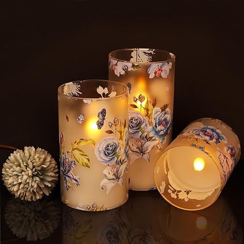 Miniatura 7 de Velas sin llama, velas LED con tema de amor, funcionan con pilas, con control remoto, peonía azul, mariposa, rosa, velas de cristal para Navidad,