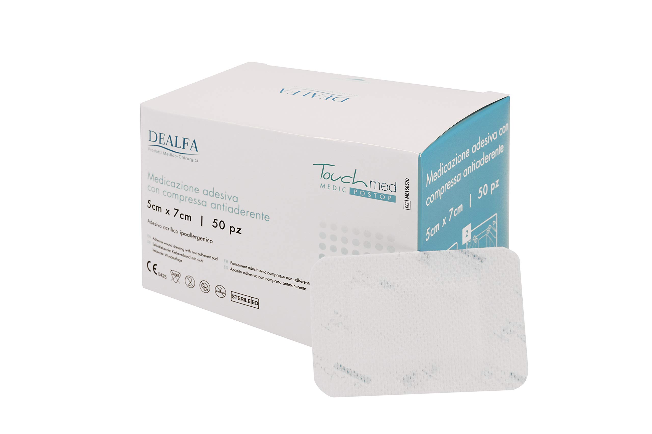 TOUCHMED Cerotto Adesivo Sterile in TNT con Compressa Antiaderente - 5x7 cm - Traspirante e Assorbente - Protezione per Ogni Ferita - Ottima Adesività - Monouso - Confezione da 50 Pezzi