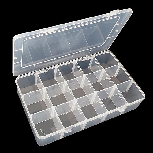 Miniatura 2 de ZUFECY Caja de aparejos de pesca, organizador transparente con 15 divisores ajustables, caja de almacenamiento para dispositivos, joyas, cebos de