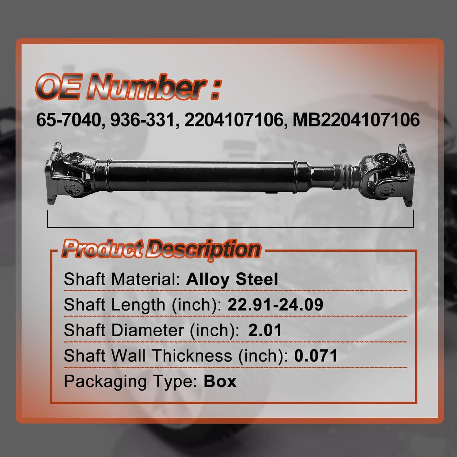 65-7040 Front Complete Drive Shaft Prop Shaft Driveshaft Assembly [AWD] Compatible with Mercedes-Benz W211 E280 2007, E320 2004-2005, E350 2006-2008, Replace OE 2204107106, MB2204107106