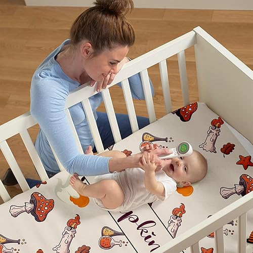 Miniatura 4 de Sábanas ajustadas personalizadas para cuna, 2 piezas, sábana blanca de Halloween con nombre de bebé, sábana de colchón para bebé, regalos de