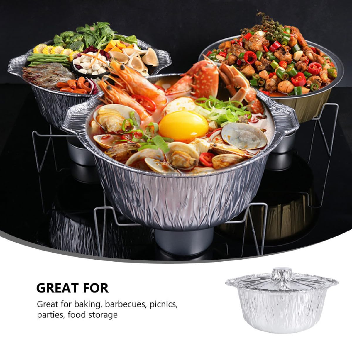 Bandeja Desechable 5300ml para Barbacoa de Papel de Aluminio | Plata, Uso Interior y Exterior, Apta para Horneado, Fácil de Almacenar y Transportar