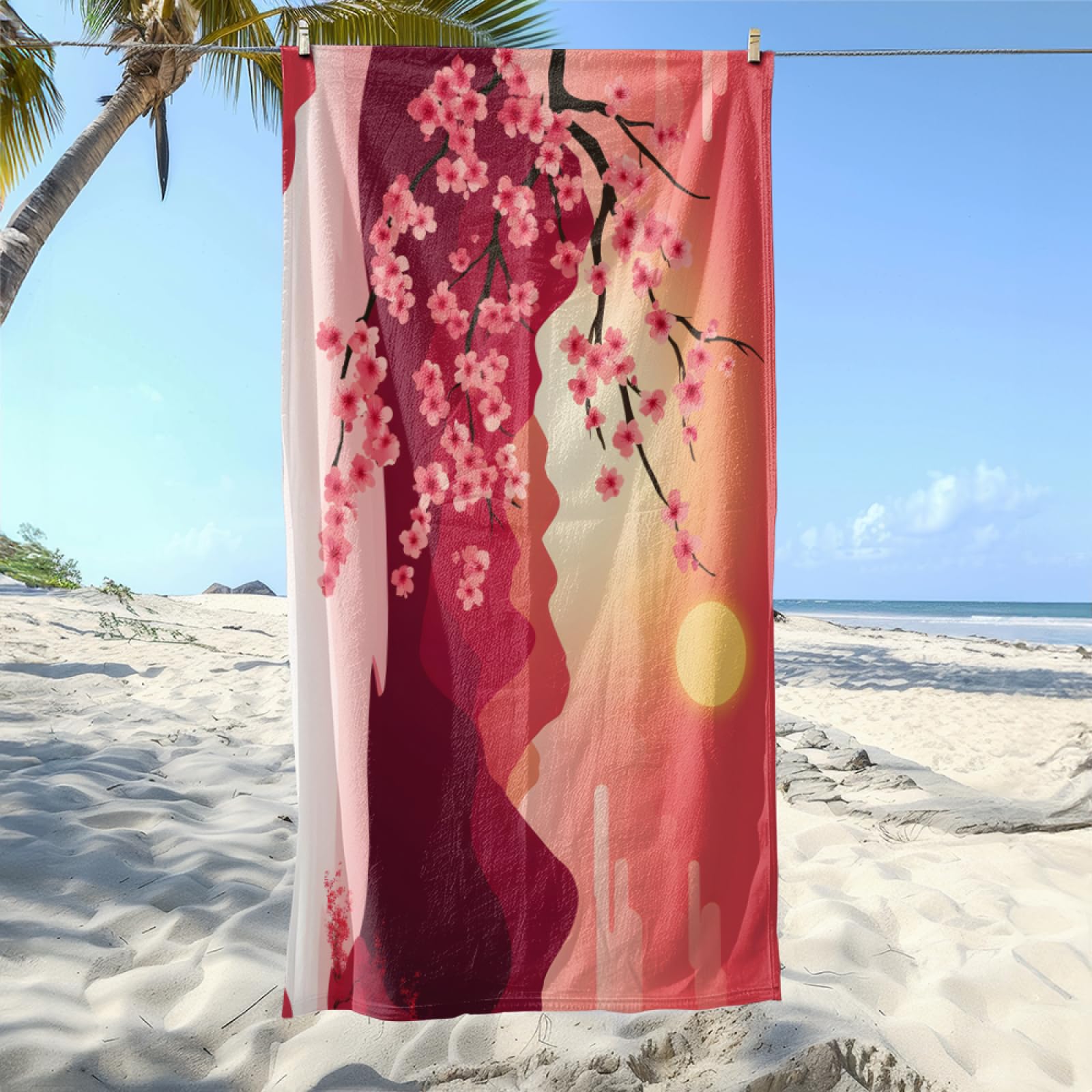 Serviette de Plage Fleurs Jaunes Roses Drap de Plage Anti Sable Portable Serviette de Bain XXL Piscine Toilette Sport Microfibre Ultraléger Towel Absorbant Séchage Rapide 200x220