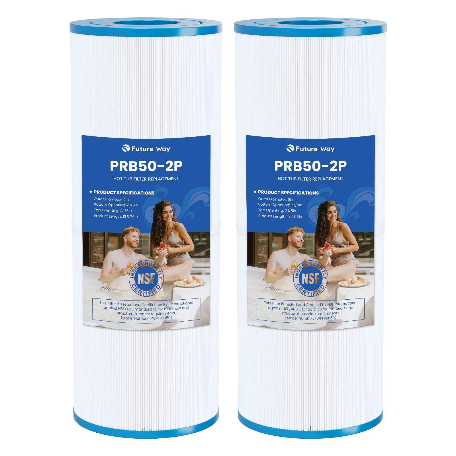 Future Way PRB50-IN - Filtro de Repuesto para bañera de hidromasaje Jacuzzi J210/J220/J235/J245/J275, Unicel C-4950, Filbur FC-2390, Pleatco PRB50-IN, Filtro de SPA de 5 x 13, 50 pies Cuadrados,