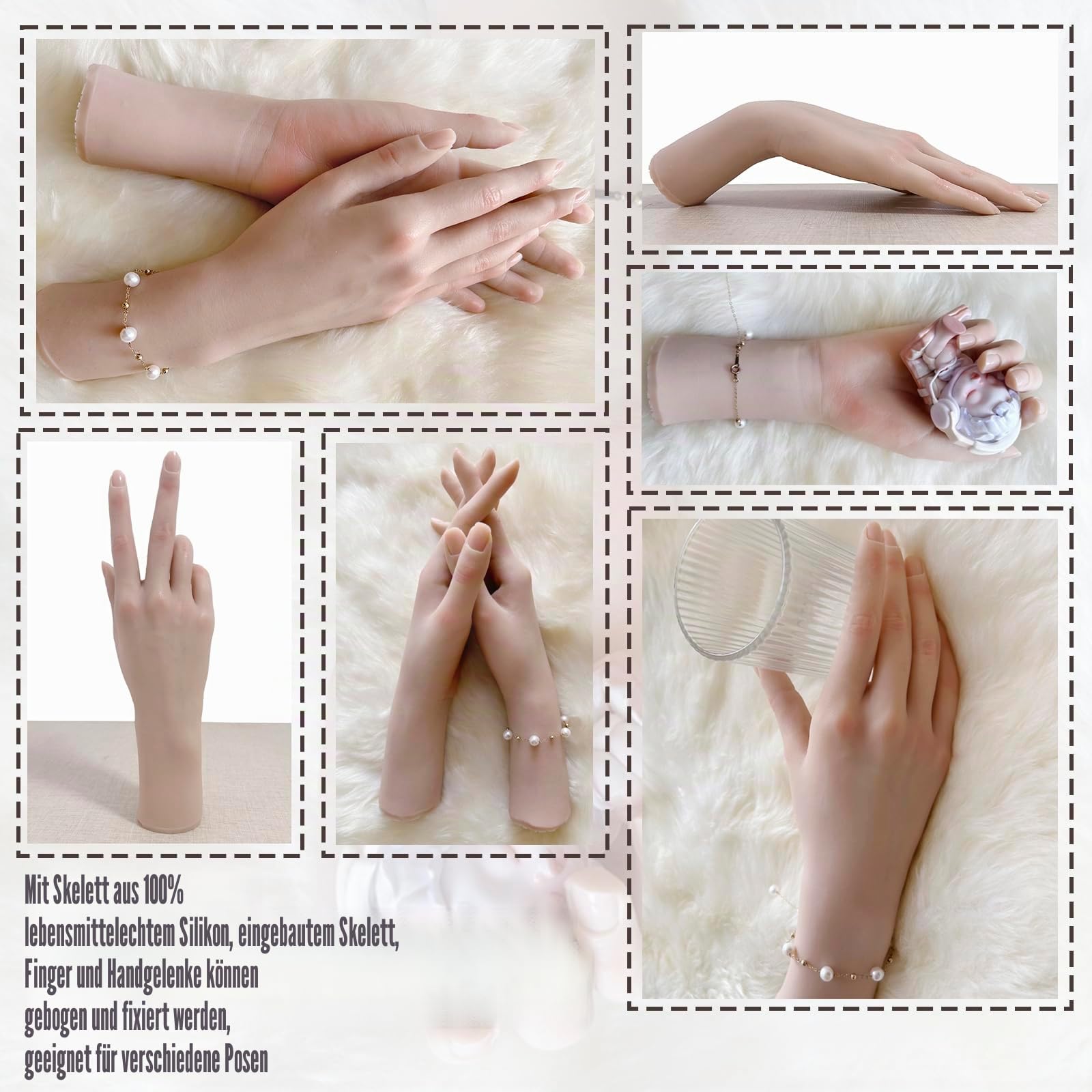 Realistische Silikon Hand Schaufensterpuppe Lebensechte weibliche Hände Modell für Acryl Nägel Zeigen Schmuck Scherzartikel Halloween Requisiten Fotografie Requisiten (Linke Hand)