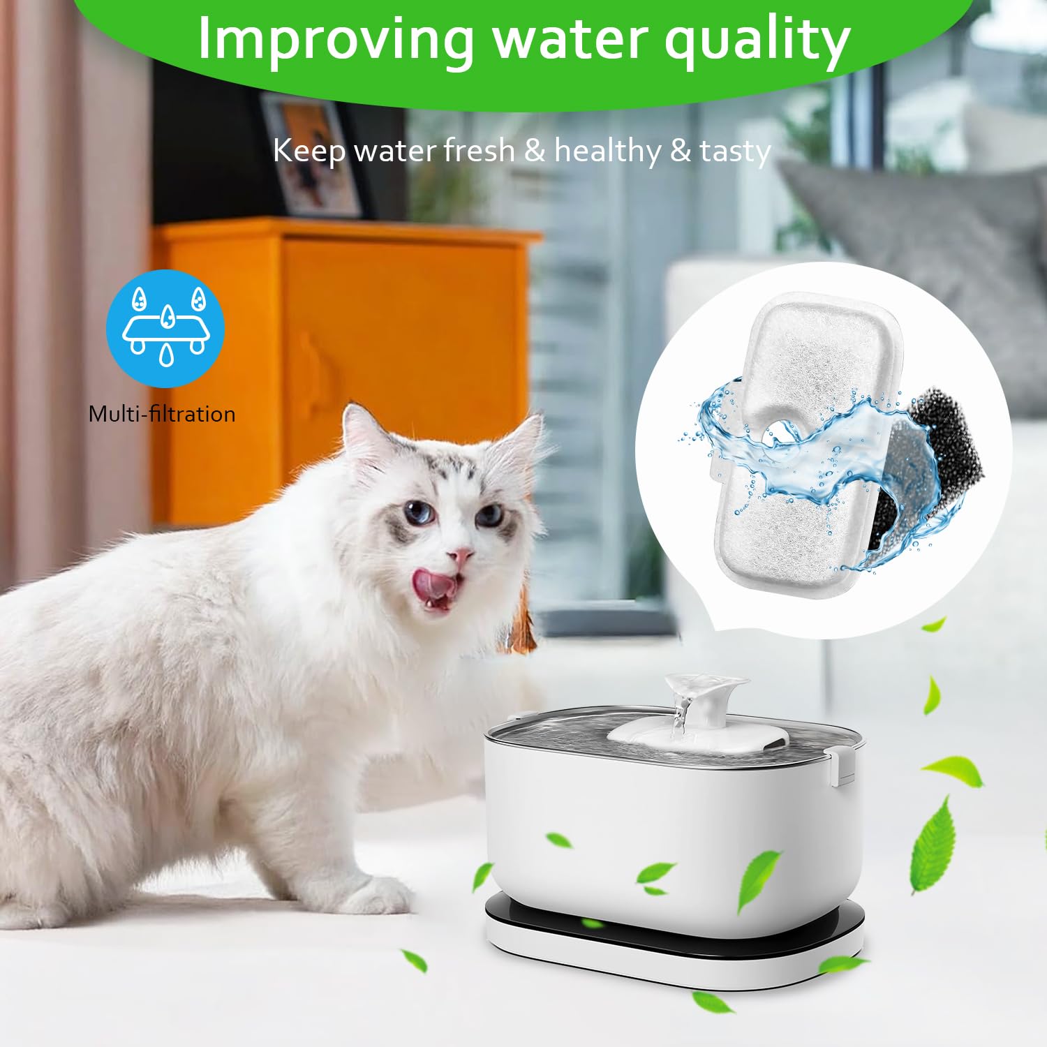 Filtri per fontana per gatti, confezione da 20 filtri di ricambio per fontane per gatti, compatibili con fontana Dockstream da 2,5 l, PLWF005/PLWF115/PLWF105 (10 filtri a tripla azione e 10 spugne)