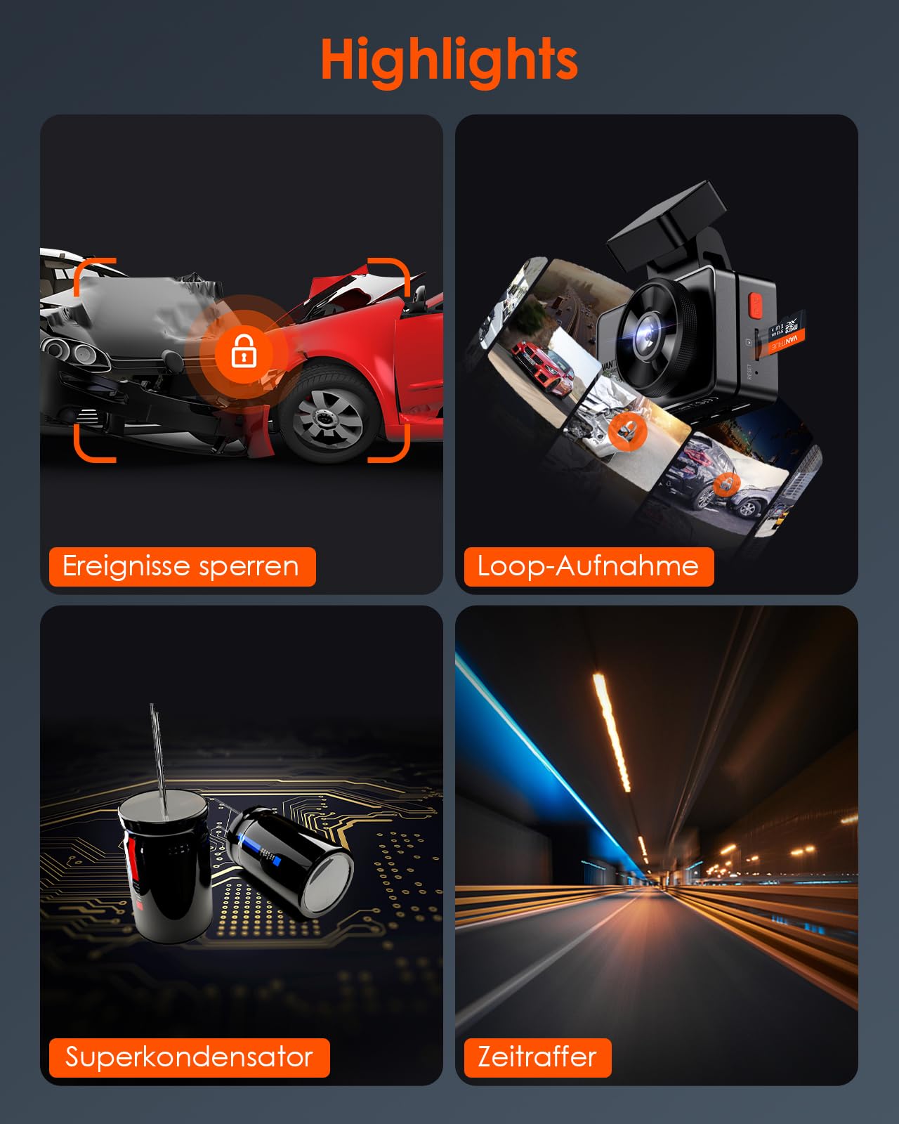 VANTRUE E2 2.7K+2.7K Dash Cam, 5GHz WiFi GPS Doppia 1944P Telecamera Per Auto, Dashcam Controllo senza Fili e Vocale, 24h. Modalità di Parcheggio Tampone, Visione Notturna WDR 2,45" 160 Gradi Max 512G