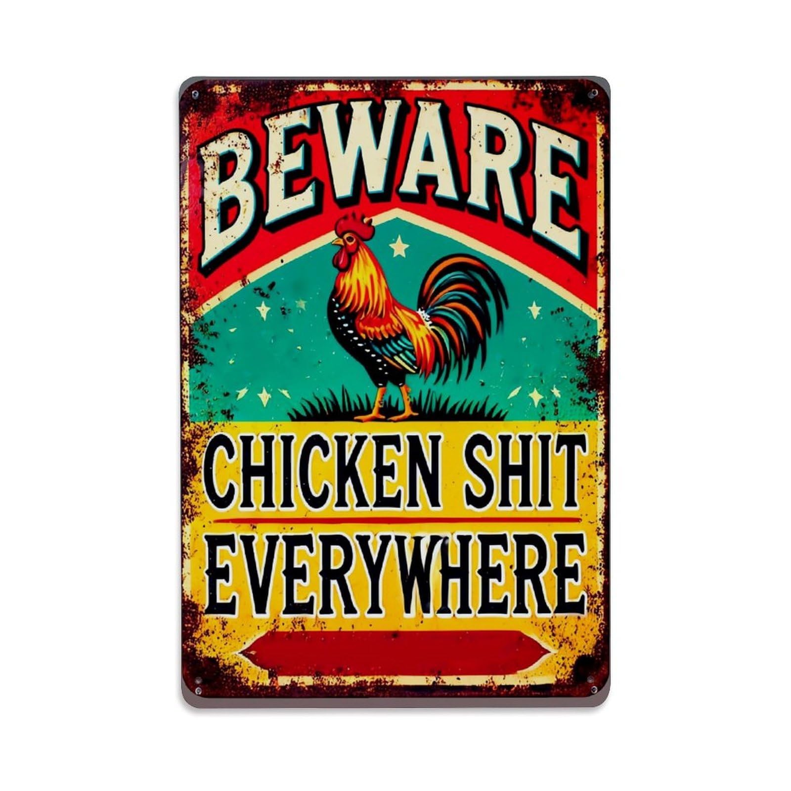 Nestemfo Vintage Beware Rooster Warning Sign Design Tin Sign Metal Sign, Living Room,Bar, Home, Bedroom Wall Decor,Retro Metal Poster 8X12 Inches