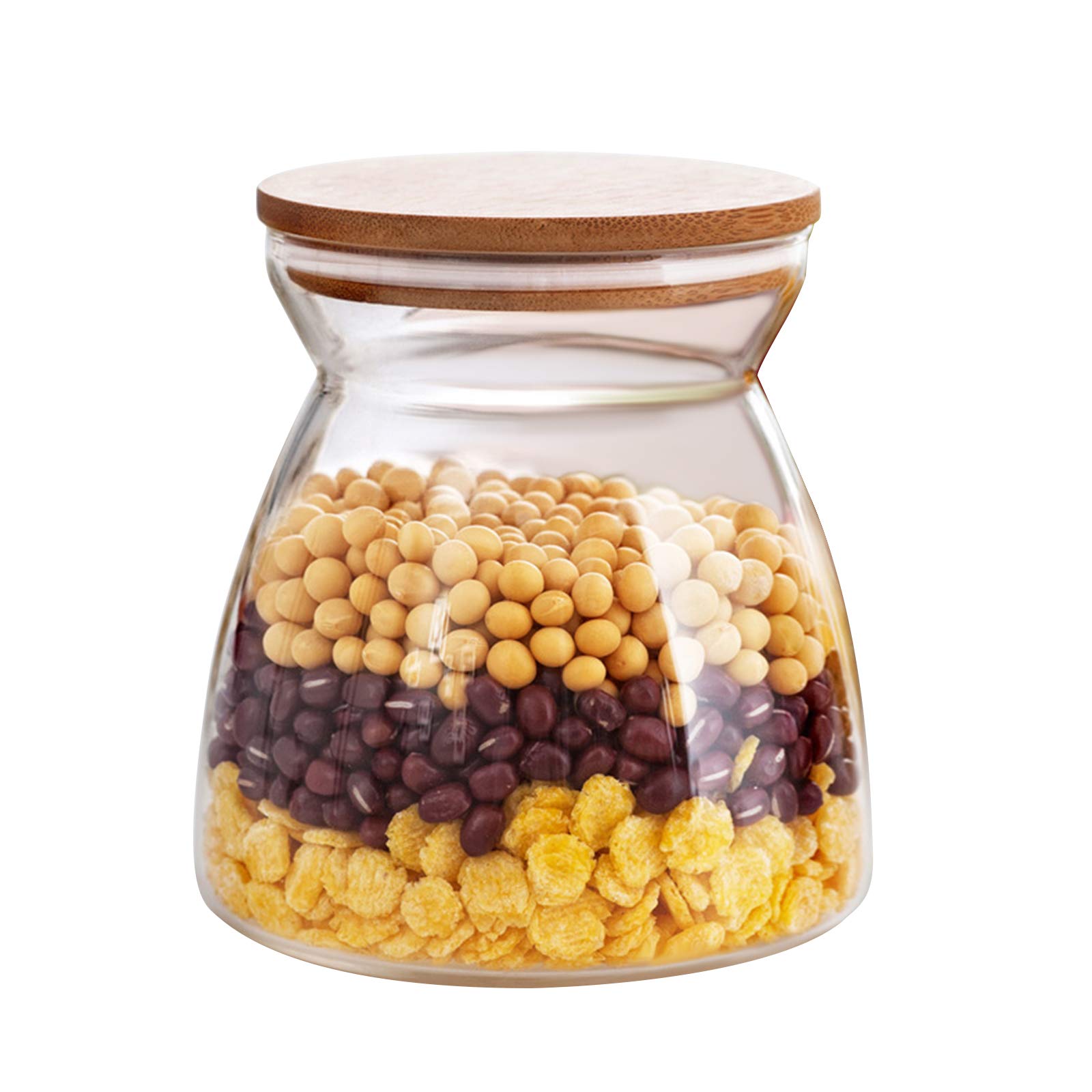 2 botes de cristal con tapa hermética de bambú transparente para almacenamiento de alimentos para frutos secos, café, granos de harina, cereales, avena, azúcar y té (700 ml)