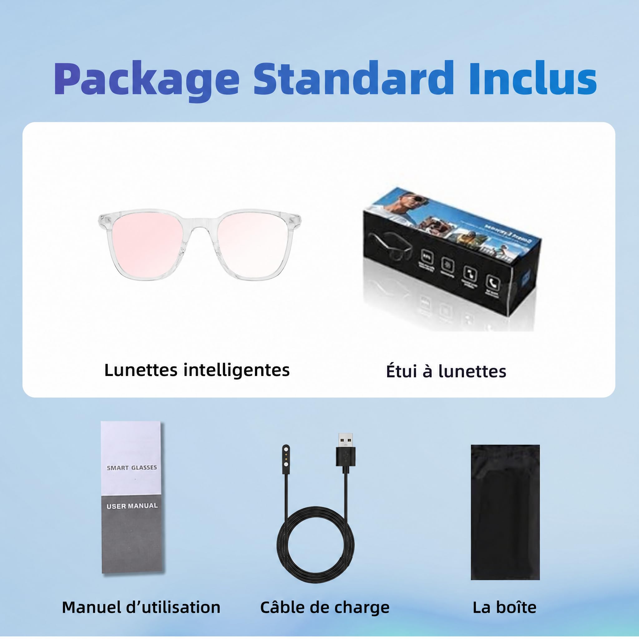 Lunette Connectée Audio Bluetooth 5.4, Appels Mains Libres & Musique, Commande Vocale, Batterie Longue, Lunettes Intelligentes Légères pour Sport Extérieur
