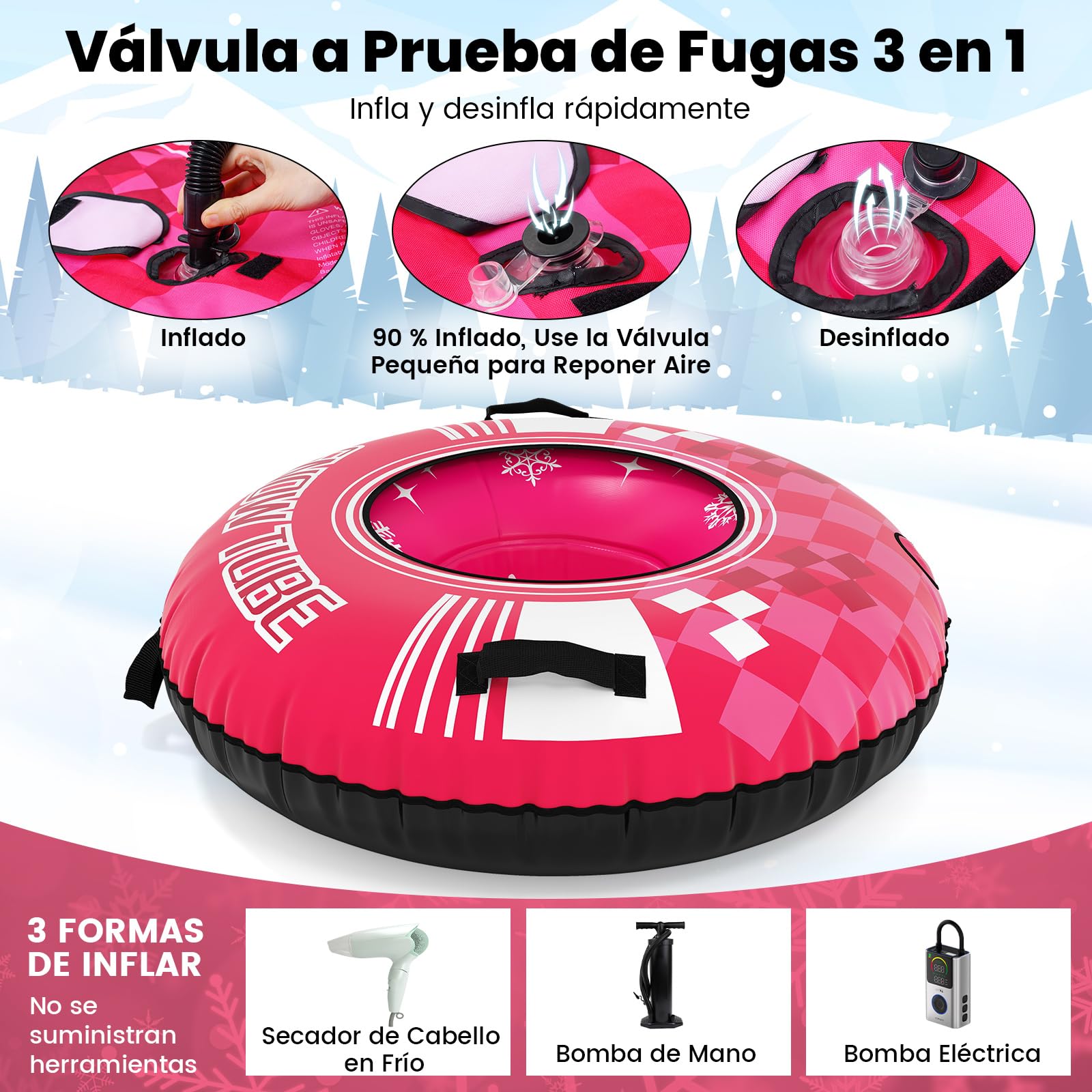 COSTWAY Trineo de Nieve Inflable 107 cm con Correa de Remolque Desmontable