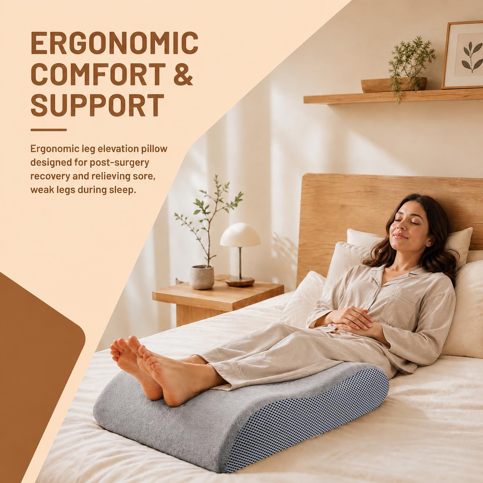 Almohada de apoyo para piernas para postoperatorio y postraumático, espuma viscoelástica, ergonómica, transpirable, para promover la circulación sanguínea (gris claro)