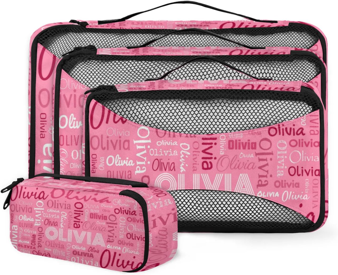 Personalized Packing Cube Set of 4 with Zipper, Custom Name Cubes Set for Women Grils, Travel Luggage Packing Organizers for Suitcases, Full screen Letters