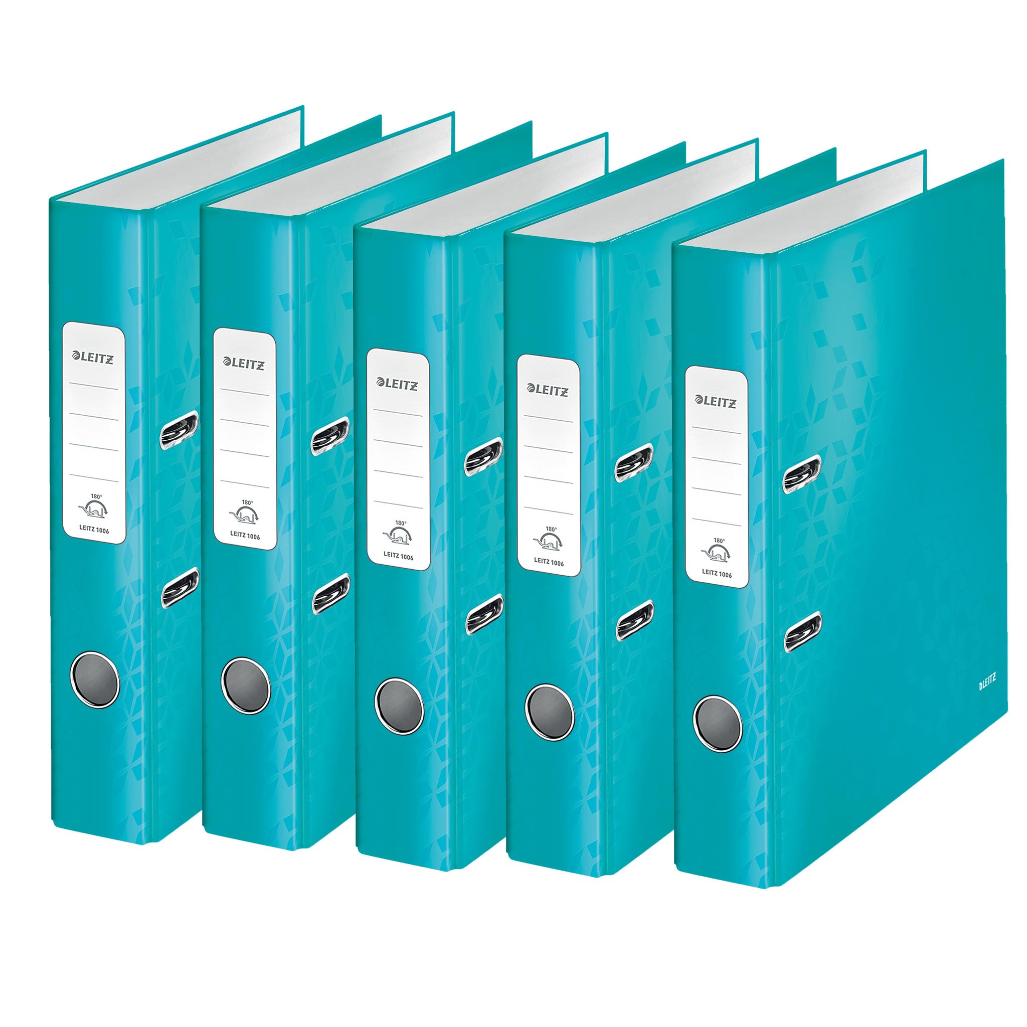 Leitz Wow Series 10064051 Quality Folder 180° Pack of 5 A4 Narrow 5.2 cm Spine Width Laminated Grey Board Ice Blue