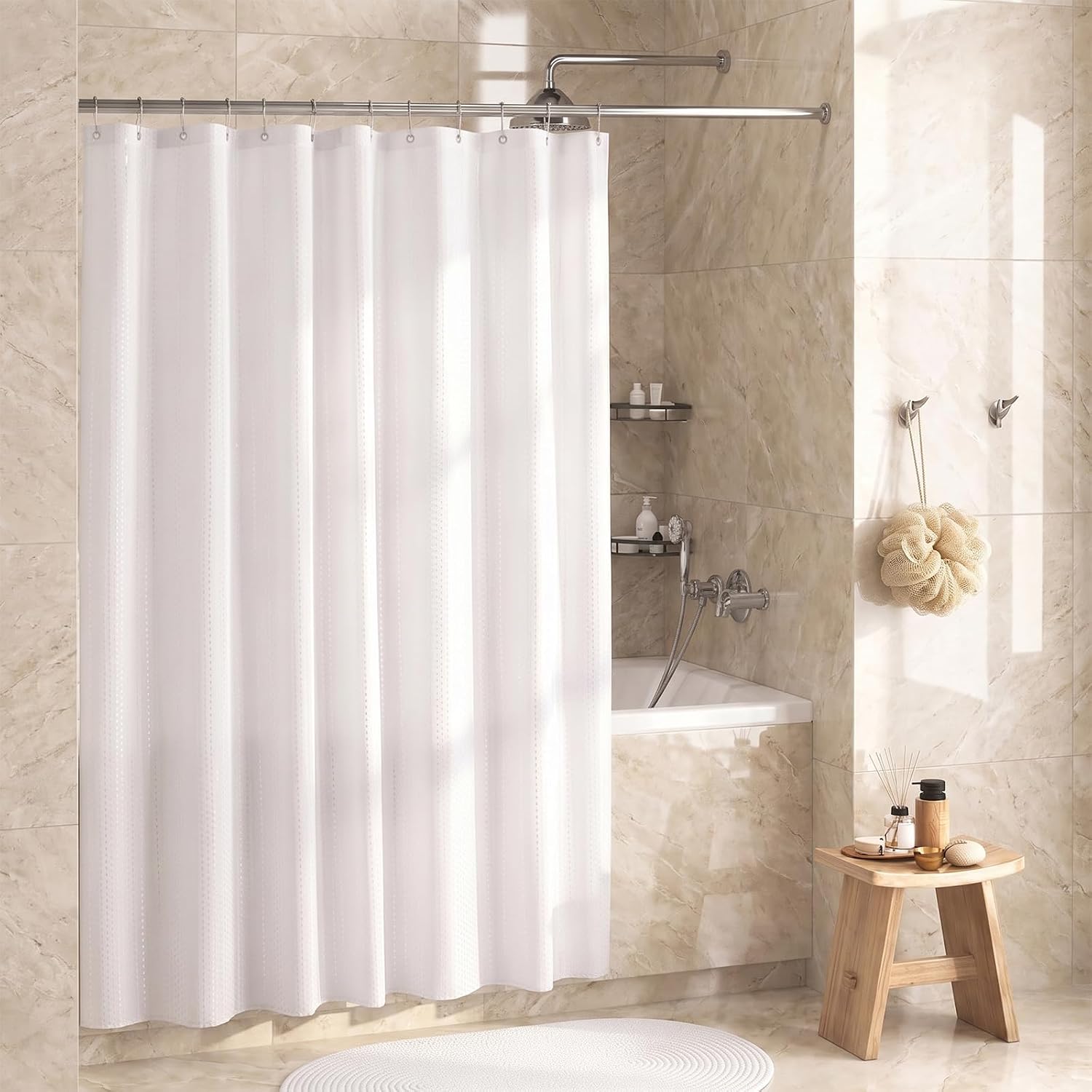 Shower Curtain Liner Home Decor Bathroom, Fabric 72x72inch White