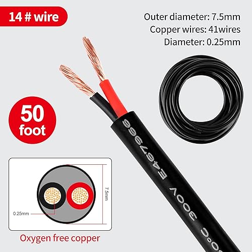 Miniatura 71 de Lesnlok Cable eléctrico calibre 20 AWG con 2 conductores de cobre puro, libres de oxígeno, trenzados, de cloruro de polivinilo, estañados