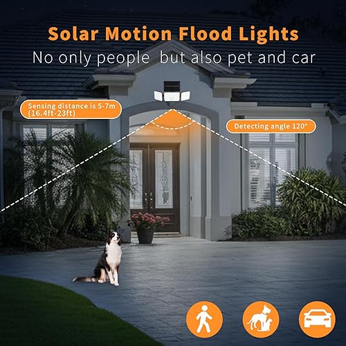 Miniatura 6 de Paquete de 2 luces de inundación solares, 3000 lúmenes, 223 luces LED con sensor de movimiento para exteriores, 3 cabezales de luz de seguridad,