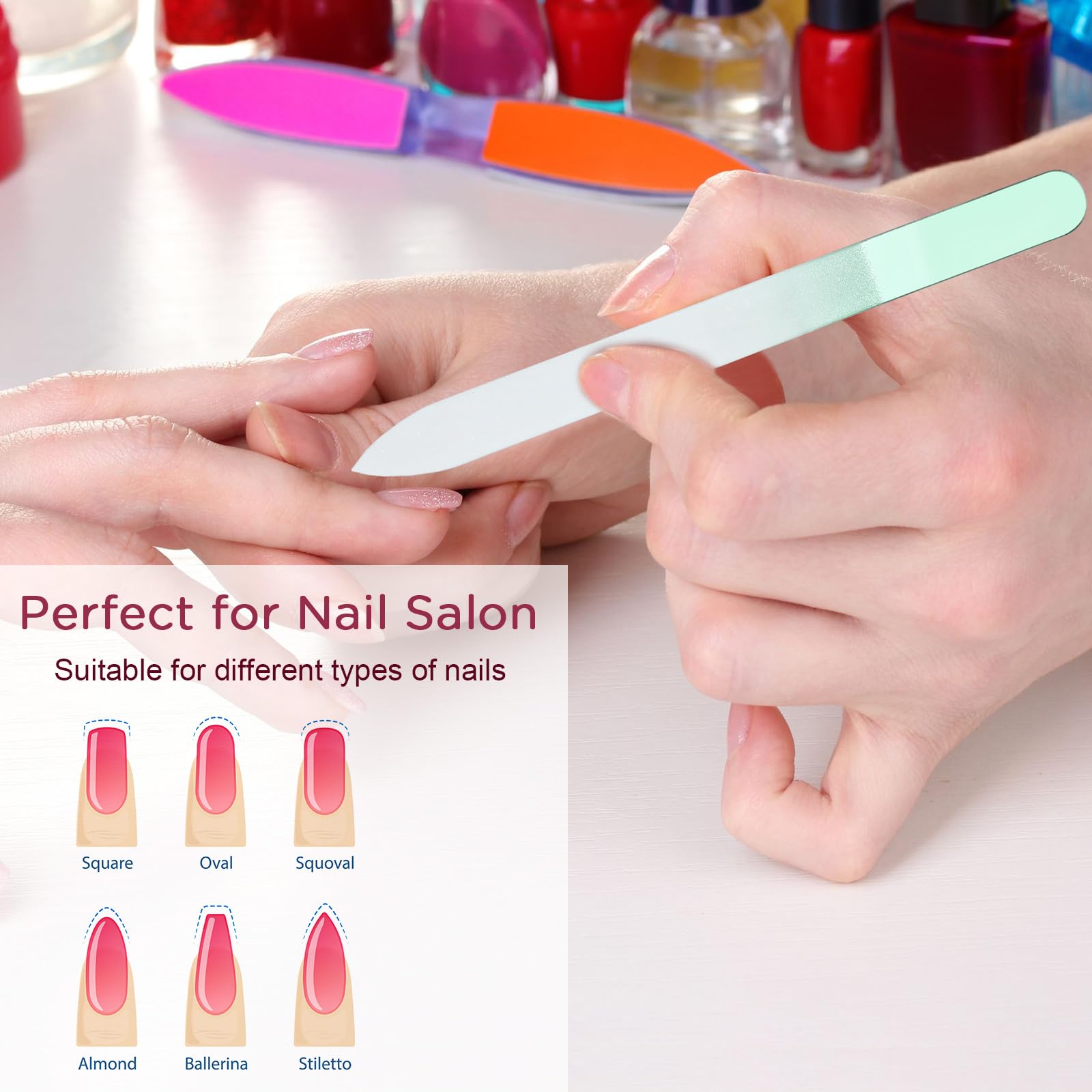 Lasnten 24 Stück Glas-Nagelfeilen mit Etui, Kristall-Nagelfeile für natürliche Nägel, Maniküre, doppelseitig, geätzte Fingernagelfeilen für Frauen und Mädchen, professionelles Nagelpflegewerkzeug, 12
