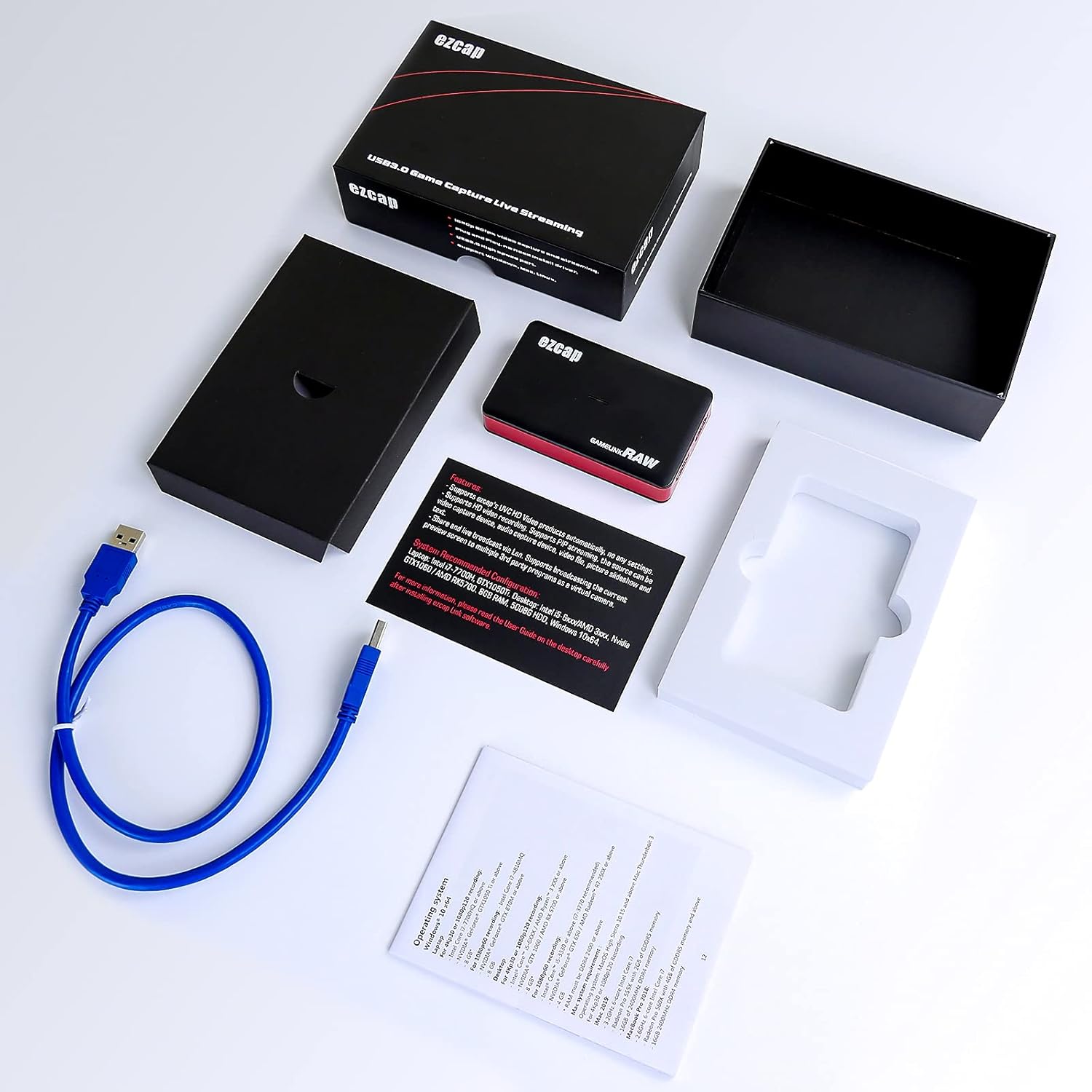 Contents of the ezcap Game Capture Card package