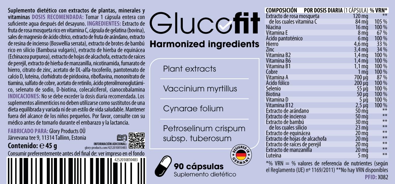 Glucofit Cápsulas (1 x 90 cápsulas) – con extractos de plantas, minerales y vitaminas – para mujeres y hombres – apoyo ideal para su día a día – sin gluten y sin lactosa