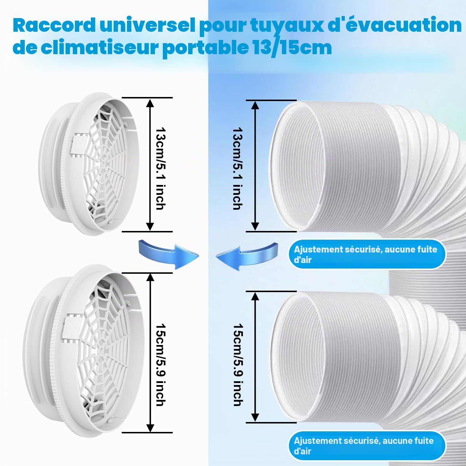 Joint de fenêtre de climatisation pour climatiseurs mobiles, kit de fenêtre pour tuyau d'évacuation de 130/150 mm, longueur réglable de 108 à 154 cm, moustiquaire en PVC épais, kit de fenêtre