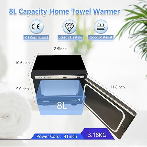 Miniatura 4 de Calentador de toallas calientes pequeñas personal de 8 litros para salón de belleza, baño, toalla caliente 2 en 1, calentador de toallas de spa en