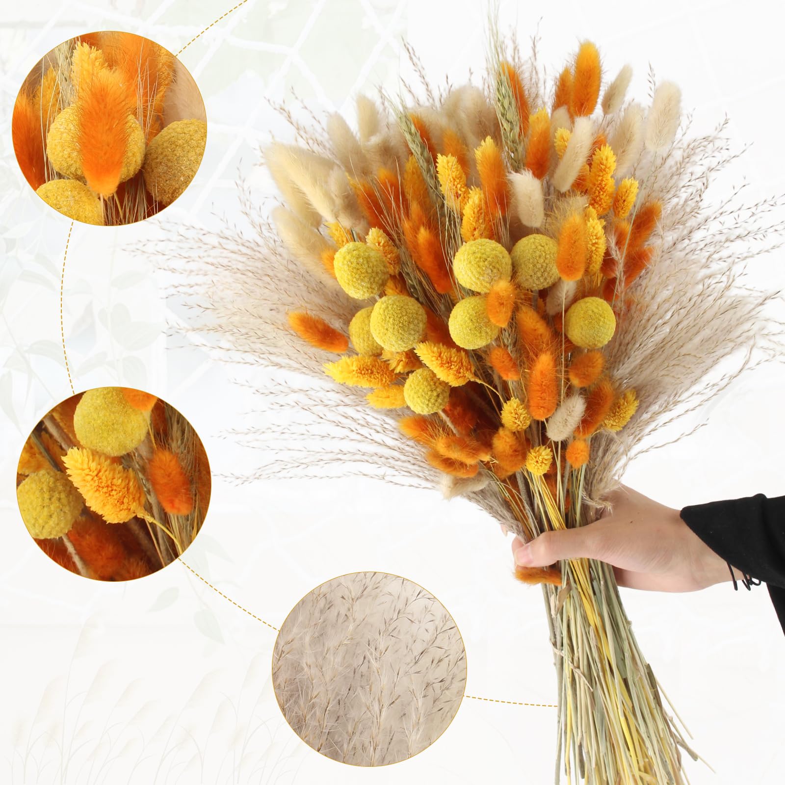 128 Pezzi Bouquet di Fiori Secchi Arancio, Fiori Secchi Decorativi Autunno, Erba di Pampa Essiccata Naturale, Bouquet di Erba Della Pampas per Bomboniere,Matrimonio,Decorazione Della Casa e Partito