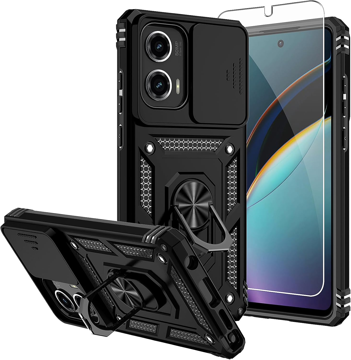 SMKY for Moto G Stylus 5G 2025 Case,with Screen Protectors and Camera Cover,16ft.Drop Tested Cover with Magnetic Kickstand Protective Case for Moto G Stylus 5G 2025, Red