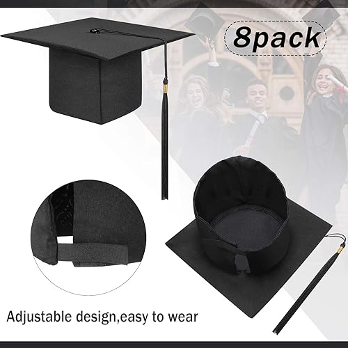 Miniatura 2 de Geyoga 8 Pcs Graduation Cap Bulk Adjustable Adult Graduation Hat with Tassel for Christmas Fancy Dress Accessory Photo Props Negro