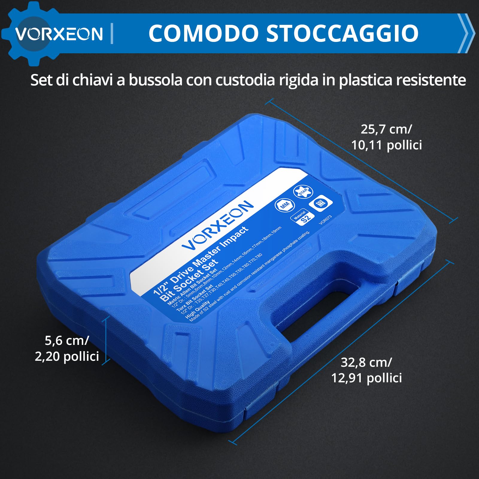 Set di 20PCS Bussole a Impatto da 1/2" in Acciaio S2 Esagonali Metriche da 5-19 mm/Torx T25-T80 con Sistema Anti-Caduta per Meccanici Professionisti e Appassionati di Fai da Te