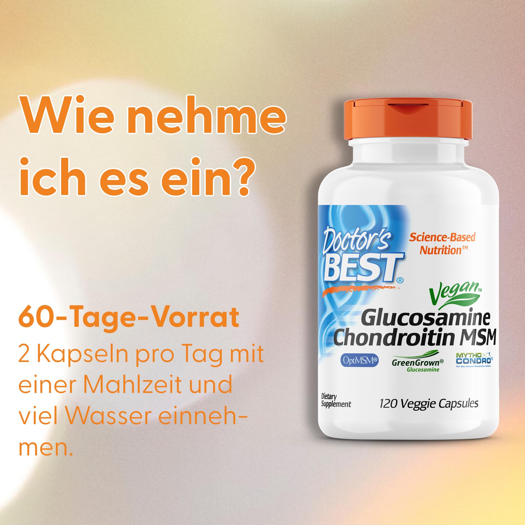 Doctor's Best, Glucosamine Chondroitin MSM, 120 vegane Kapseln, 750mg Glucosamine, 300mg Chondroitin & 500mg MSM je Dosis, Glutenfrei, Sojafrei, GMO frei, Geschmacksneutral