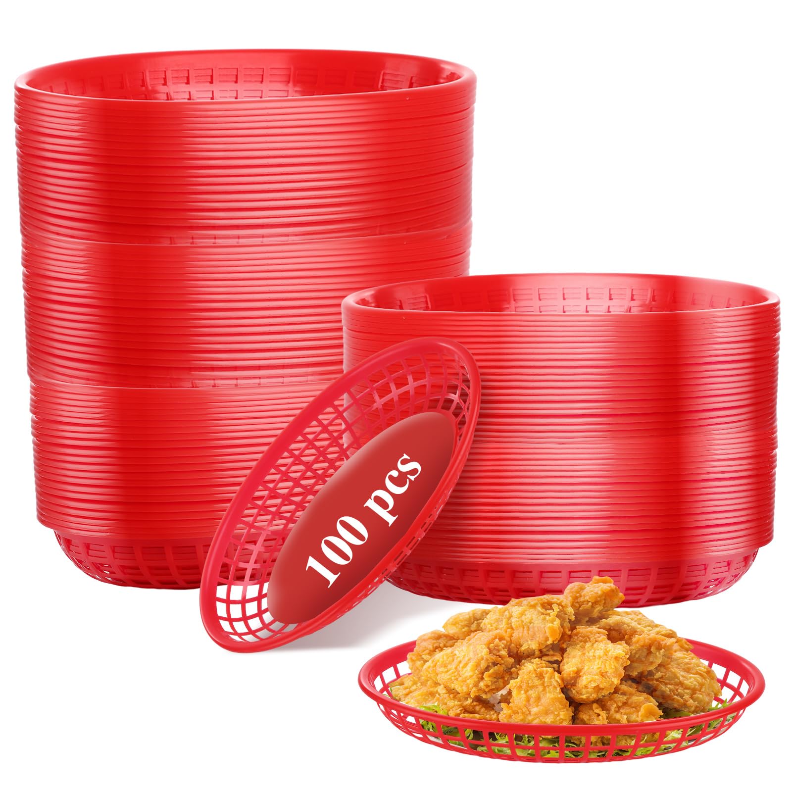 Panier alimentaire plastique rouge pour frites et hot-dog lors de vos pique-niques en famille