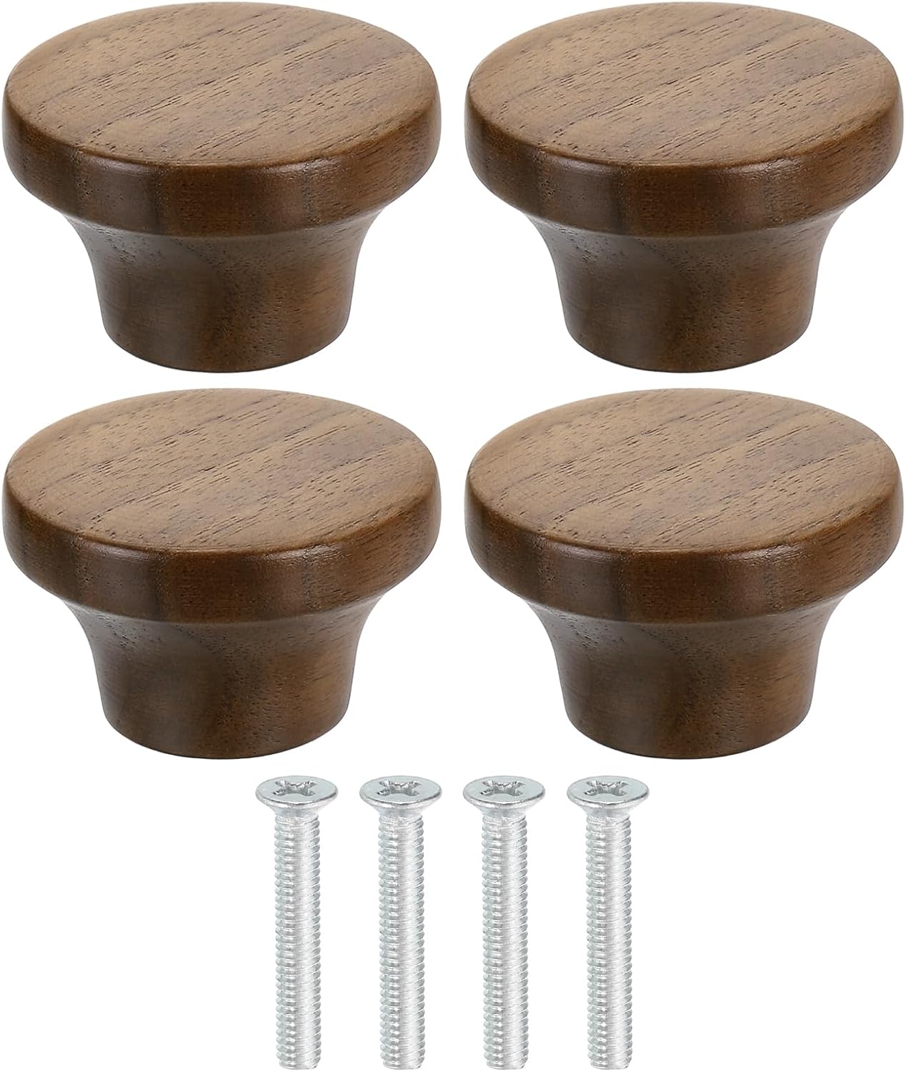 uxcell 6Pcs Round Wood Drawer Knob, 1 5/8" Diameter Flat Head Dresser Knobs Wooden Knobs with Screws for Furniture Drawer Dresser Wardrobe Cupboard, Walnut