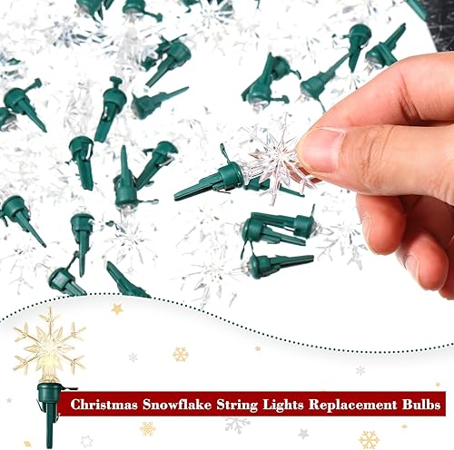 Miniatura 3 de Honoson Juego de 60 luces de repuesto de copo de nieve de Navidad, bombillas LED de ahorro de energía, juego de luces de alambre de árbol de Navidad
