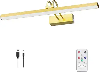 Picture Light Battery Operated 5000mAh, 16" Picture Lights for Wall Photo, 60pcs LED Dimmable Gallery Painting Light, Wireless Art Lighting for Paintings,Portrait,Artwork (Gold)