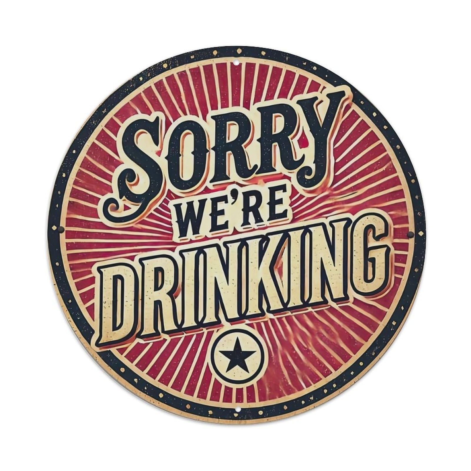 Red Sunburst Background With Text And Star Metal Tin Sign