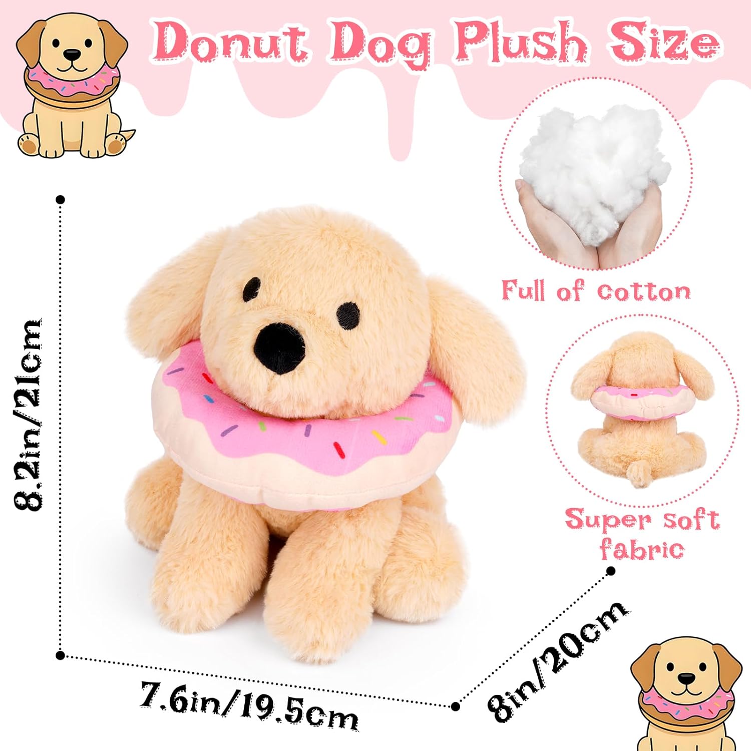 Labradoodle Dog Plush Toy, 8inch Dog Stuffed Animal with Removable Donut for Toddler Boys Girls, Super Soft Puppy Stuffed Cute Plushies for Kids Valentines Birthday Gifts
