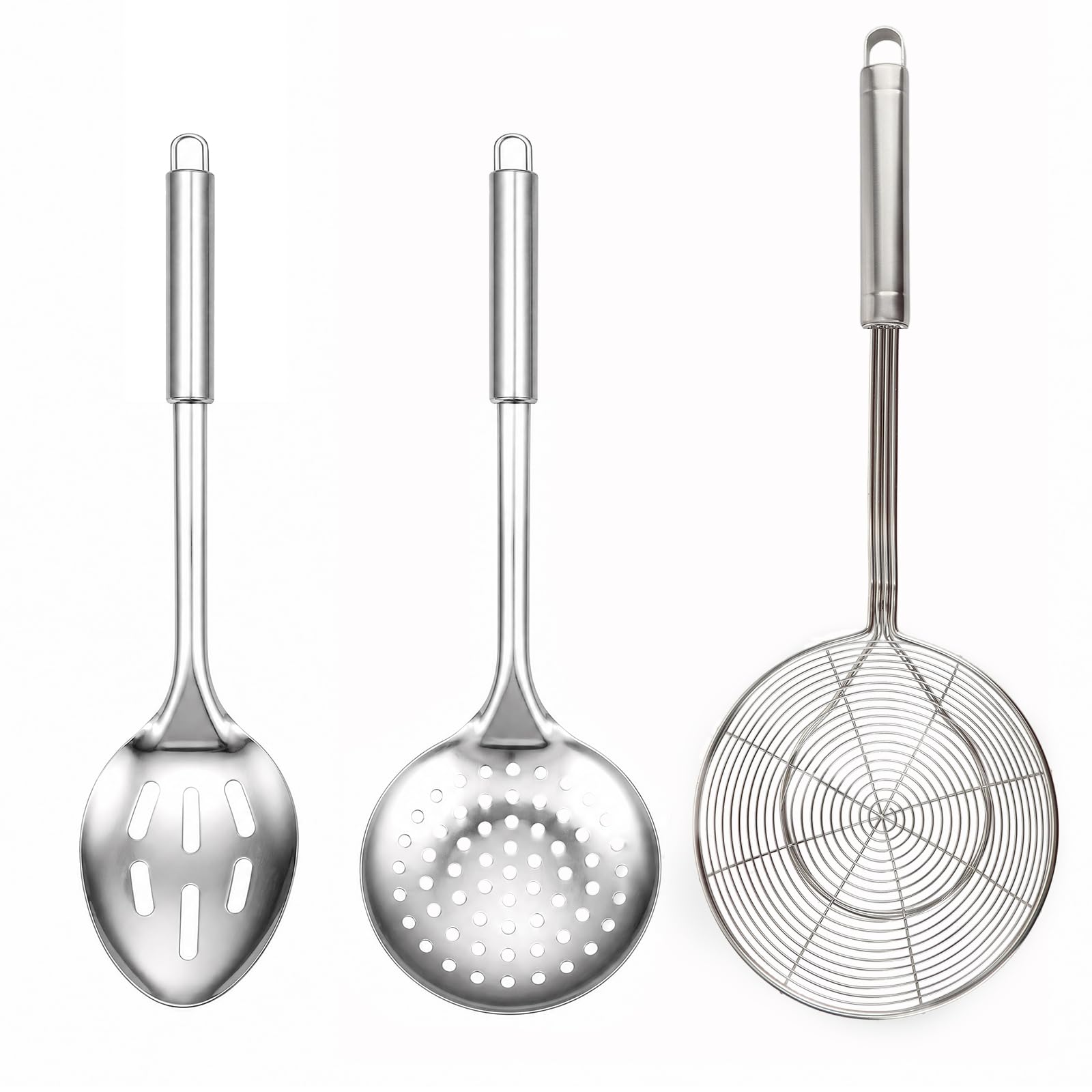 Pack of 3 Stainless Steel Wire Skimmer, Spider Straining Spoons