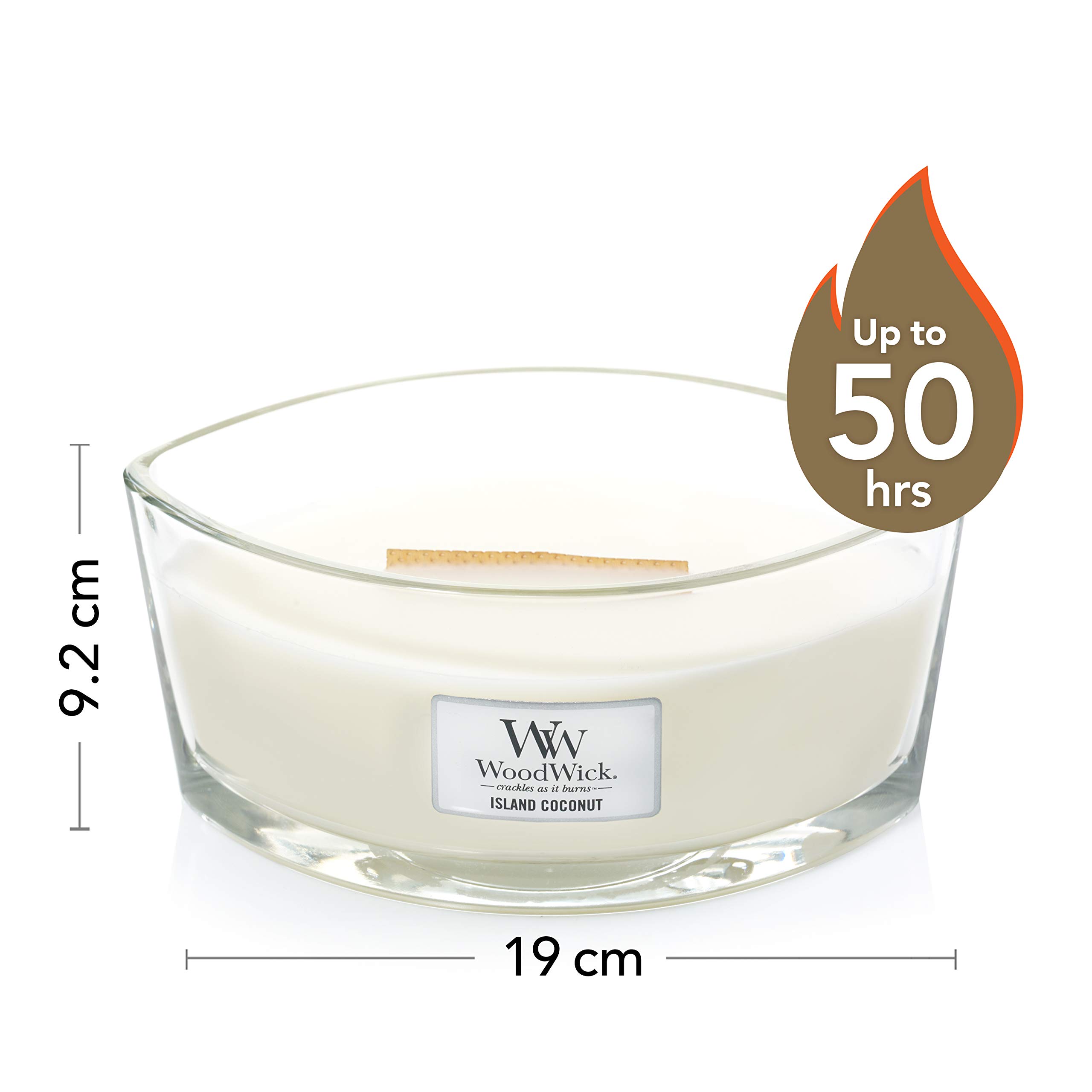 Woodwick Ellipse Scented Candle with Crackling Wick, Island Coconut, Up to 50 Hours Burn Time Wood, White
