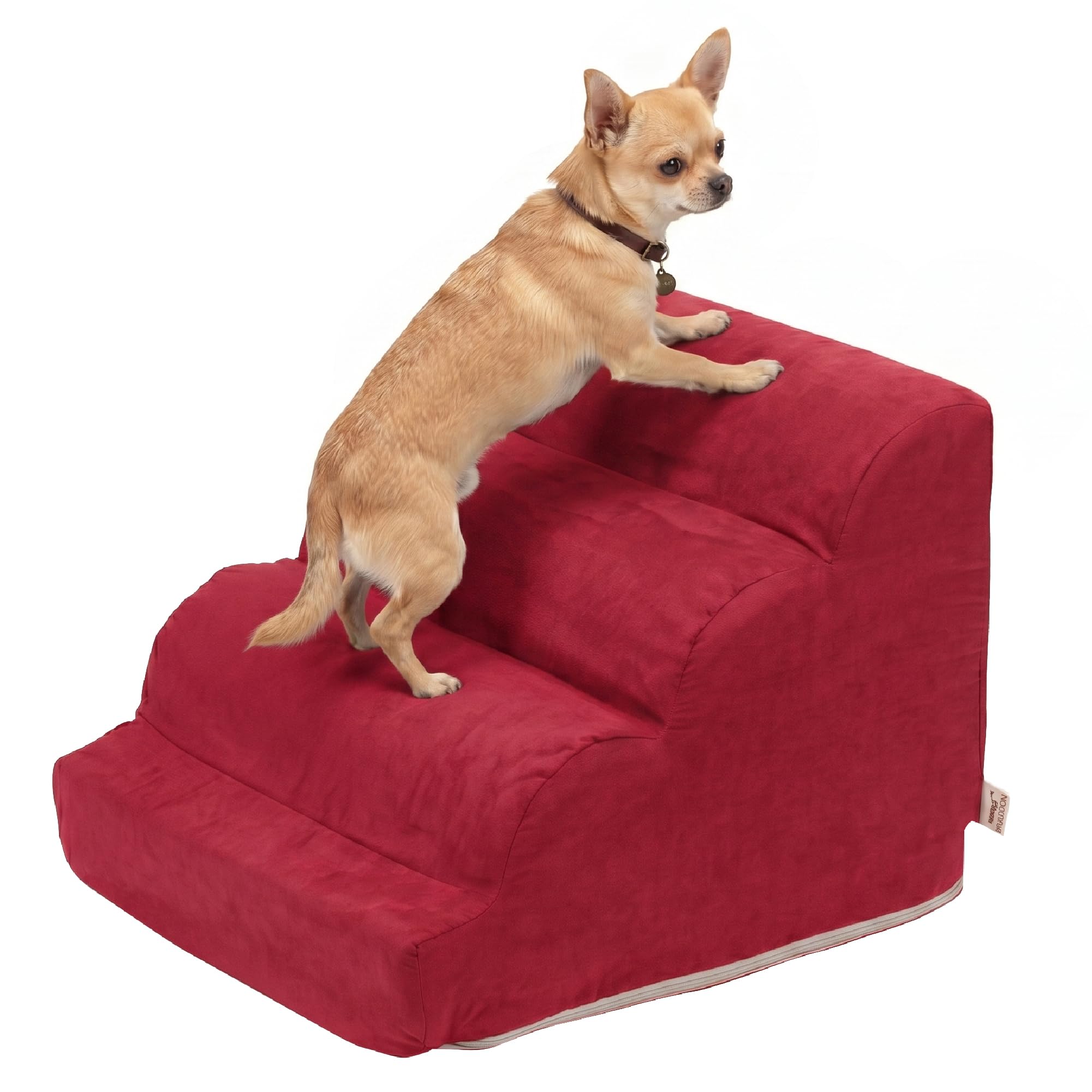 Snoozer Scalloped Dog Ramp, 14” Tall Foam Pet Stairs, 3 Steps, Red