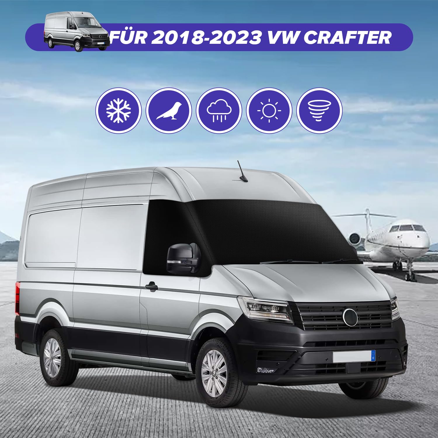 Lot De 3 Housses Pare-soleil Pour VW Crafter (depuis 2016) - Intérieur, Anti-UV, Réfléchissant Argent